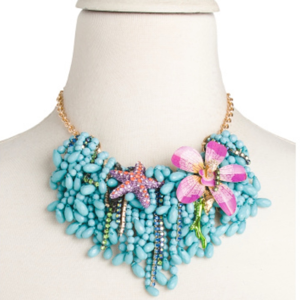 🔥 LIMITED🔥BETSEY JOHNSON Mermaid Sealife Statement Necklace Turquoise Floral.